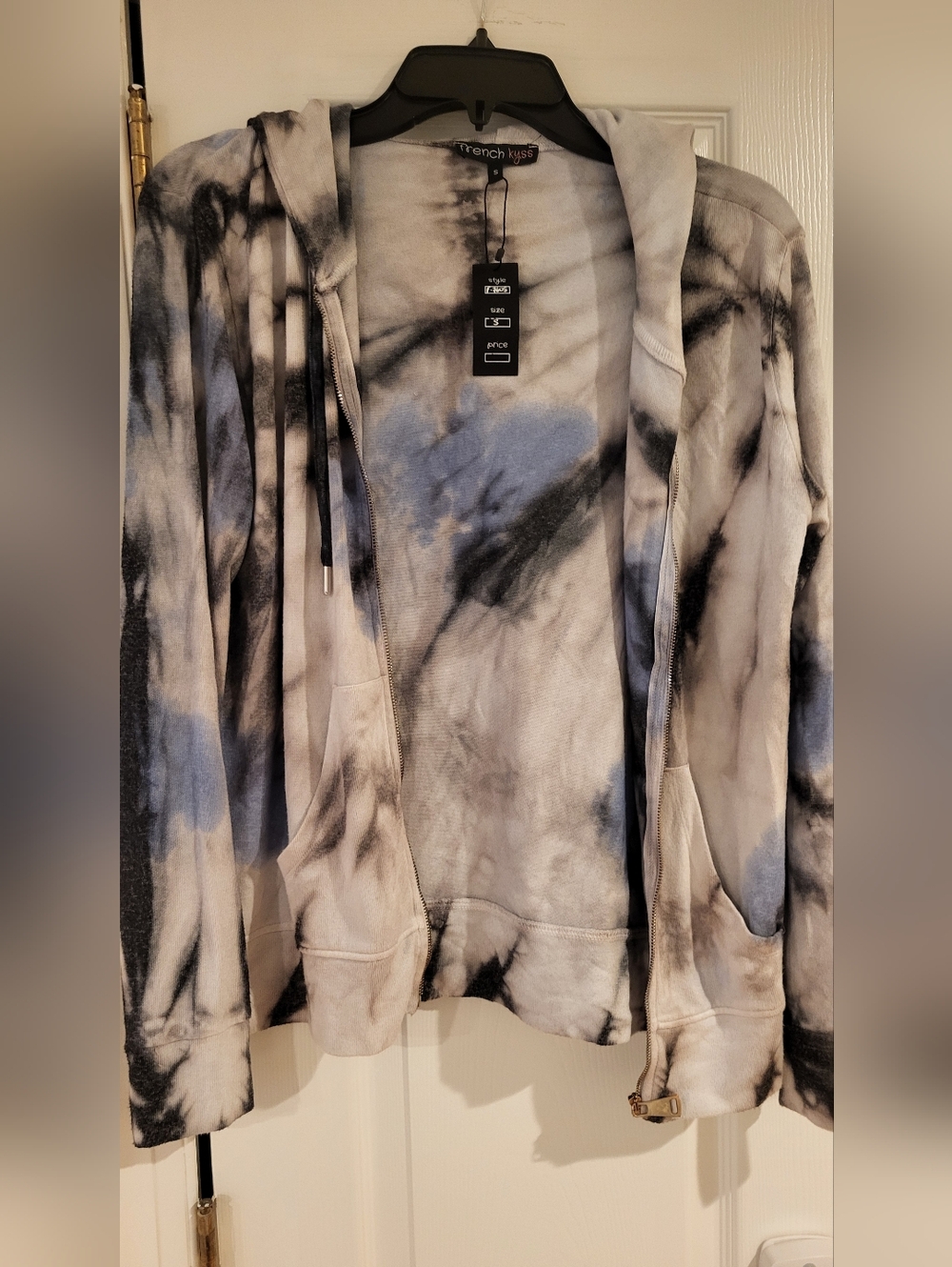 french kyss Tie-Dye Zip Hoodie in Black, Gray & Blue